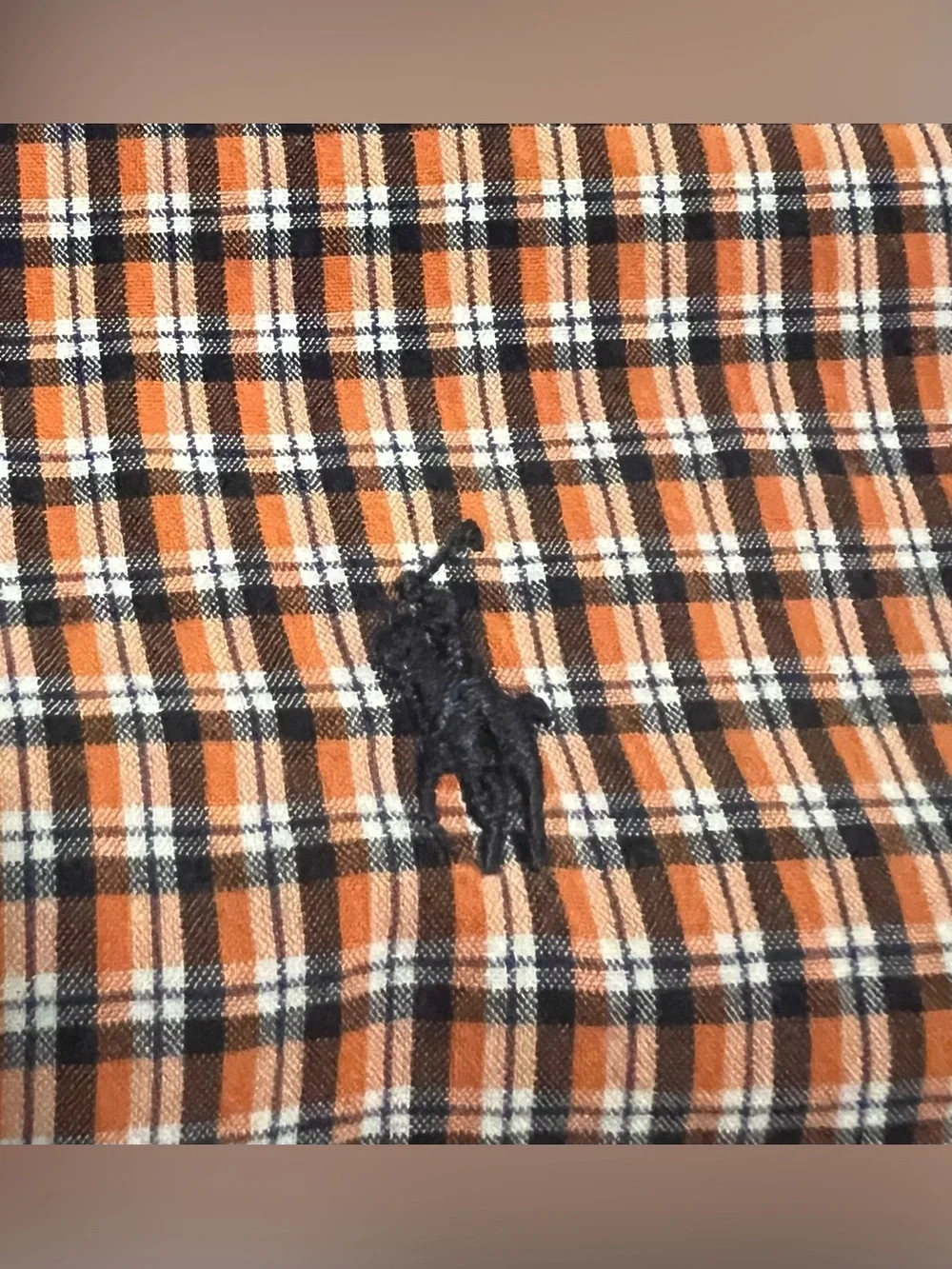 Ralph Lauren Orange Black Plaid Short Sleeve Button Down Boys Size L